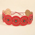 Ceinture bohème en cuir rouge avec perles turquoise et clous floraux en bronze - Rouge Bronze