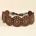 Bruine PU-lederen riem in westernstijl met ronde schijven en vintage bloemnagels - Brons Roodbruin