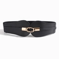 Large ceinture élastique noire chic avec boucle à double anneau doré pour femmes - Boucle à Double Anneau Entrelacé (HYP19859) / 859 Noir