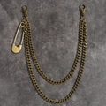 Dettaglio della catena punk a doppio strato in bronzo con spilla di sicurezza e moschettoni - 19152 Bronzo Antico (HYK19152)