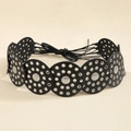 Boho western riem van zwarte leren cirkels met zilveren zonnestralen en vetersluiting - Zilver Zwart
