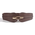 Détail de la boucle à double anneau doré imbriqué sur une ceinture large élastique marron - Boucle à Double Anneau Entrelacé (HYP19859) / 859 Café
