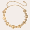 Cintura a catena in metallo dorato con medaglioni rotondi a rilievo e gancio regolabile - Stile Disco a Graticcio Trapuntato (HYY19562) / Oro