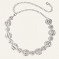 Cintura a catena in metallo argento con sfere geometriche cave e chiusura a moschettone - Stile Disco a Graticcio Trapuntato (HYY19562) / Argento