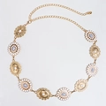 Detail of bohemian gold waist chain with blue marble stones and white daisy charms - Bright Gold