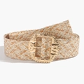 Detailed close-up of bohemian woven belt featuring a textured pattern and golden buckle - Blue Mixed (863E)