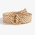 Detail of bohemian straw woven belt with golden embossed buckle and textured pattern - Light Beige Camel (863)