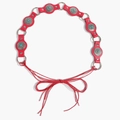 Red bohemian leather belt with turquoise-inlaid silver medallions and cord ties - Rose Red