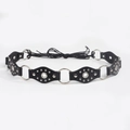 Cintura intrecciata nera minimalista con toppe in pelle a rombi e anelli in metallo argento - Argento Nero