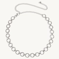 Detailed view of silver hollow chain belt with round links and adjustable lobster clasp - Silver Style (587)