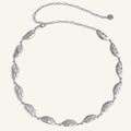 Detalle de cadena de cintura de metal con plumas plata vintage y colgante de flor - Diseño de Hoja / Plateado (HYY19605)