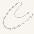 Macro detail of silver leaf charms and rose pendant on a metal chain belt - Leaf Style (HYY19605) / Silver