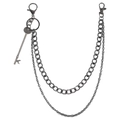 Zweilagige Punk-Hosenkette aus Metall mit Sternanhänger und Schlüssel in Gunmetal - Schlüssel Stil (155 Schlüssel)