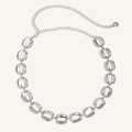 Macro-opname van grote gepolijste zilveren ovale schakels en verstelbare ketting met kraal - Zilver Stijl (608)