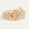 Bohemian straw woven belt for women with large oval gold metal buckle on beige background - Light Beige Plaid (864)