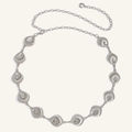Detalle del cinturón de metal plateado con forma de concha y cadena ajustable para mujer - Forma de Concha / Plateado (HYY19606)