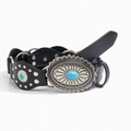 Cintura nera retrò stile western con fibbia in turchese e borchie argentate lucide - Argento Nero / 105cm