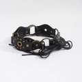 Schwarzer Damen-Gürtel im Punk-Stil mit Vintage-Nieten und Metallringen zum Schnüren - Bronze Schwarz