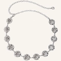 Silberne Metall-Taillenkette mit strukturierten Blumenscheiben und verstellbarer Schließe - 600 Silber