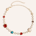 Cintura a catena in metallo dorato vintage con gemme colorate per abiti eleganti - Oro