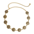 Cintura a catena vintage dorata con motivi floreali traforati e chiusura regolabile - Disco Oro Antico