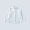 Classic white long-sleeve cotton shirt for boys with a hidden placket and chest pocket - S / White