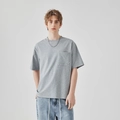 T-shirt da uomo grigia a maniche corte con taschino sul petto e girocollo casual - S / Grigio