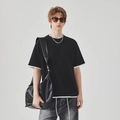 Heren T-shirt met faux gelaagd zwart-wit ontwerp en een minimalistische uitstraling - S / Zwart
