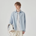 Men's relaxed long sleeve button-up shirt in light blue with textured cotton fabric - S / Blue