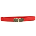 Cintura elastica rossa da donna con fibbia vintage a doppio cuore dorato - Rosso