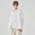 Men's minimalist white long-sleeve loose button-up shirt with single chest pocket - S / White