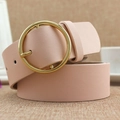 Ceinture chic en similicuir rose clair pour femme avec grande boucle dorée ronde - Rose Clair