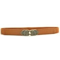 Cintura elastica vintage marrone da donna con fibbia dorata a doppio cuore - Cammello