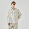 Men's light beige long sleeve casual shirt with chest pocket and minimalist relaxed fit - S / Apricot
