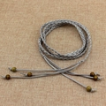 Bohemian grey braided waist belt for dresses with natural wooden bead accents - Gray