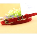 Cintura sottile in pelle scamosciata rossa da donna con fibbia a fiocco in bronzo vintage - Rosso