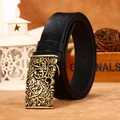 Cintura vintage da donna in pelle nera con motivo floreale e fibbia in bronzo traforata - Nero