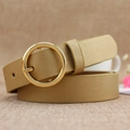 Cintura da donna in pelle kaki con fibbia rotonda dorata lucida in stile retrò - Oro