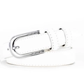 Cintura da donna in pelle bianca con fibbia a D in argento lucido e motivi incisi - Bianco