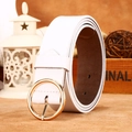 Women's white leather belt with a minimalist round golden buckle for jeans - White