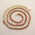 Elegant gold chain belt with red ribbon weaving and a large white pearl pendant - Red
