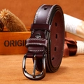 Cintura in vera pelle marrone scuro con cuciture bianche e fibbia in metallo vintage - Marrone