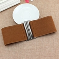 Deep brown elastic cinch belt for women with silver interlocking metal buckle - Camel / 75cm
