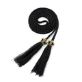 Cintura intrecciata nera con fibbie giglio vintage e lunghe nappe in seta morbida - Nero
