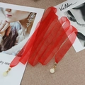 Ceinture élégante en mousseline rouge avec pendentif perle pour robes et accessoires - Rouge