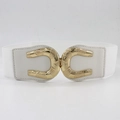 Witte elastische korsetriem voor dames met gouden U-gesp en details van imitatieleer - 65cm / Wit