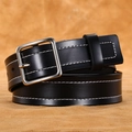 Ceinture pour femme en cuir noir avec coutures blanches et boucle argentée - Noir
