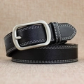 Cintura in pelle nera per jeans con cuciture a contrasto bianche e fibbia argento - Nero