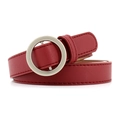 Ceinture femme en similicuir rouge minimaliste avec boucle ronde en métal argenté - Rouge