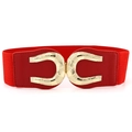Elastische brede rode tailleroem voor dames met een gouden dubbele U-vormige metalen gesp - 65cm / Rood